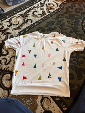 LuLaRoe White Short-Sleeve Sweatshirt with Multicolor Triangle Print
